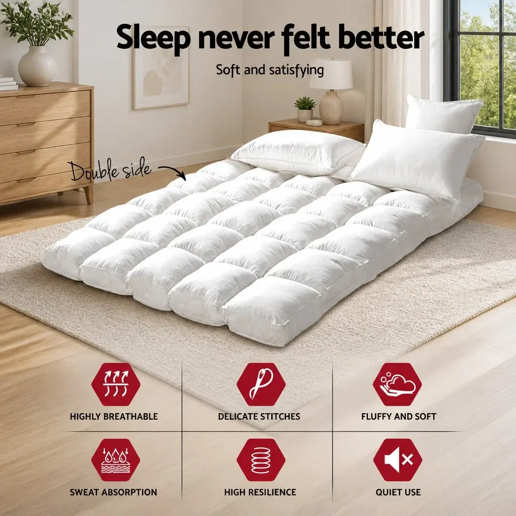 Double Mattress Topper Bamboo Charcoal Microfibre 5cm Thick White 45cm Deep