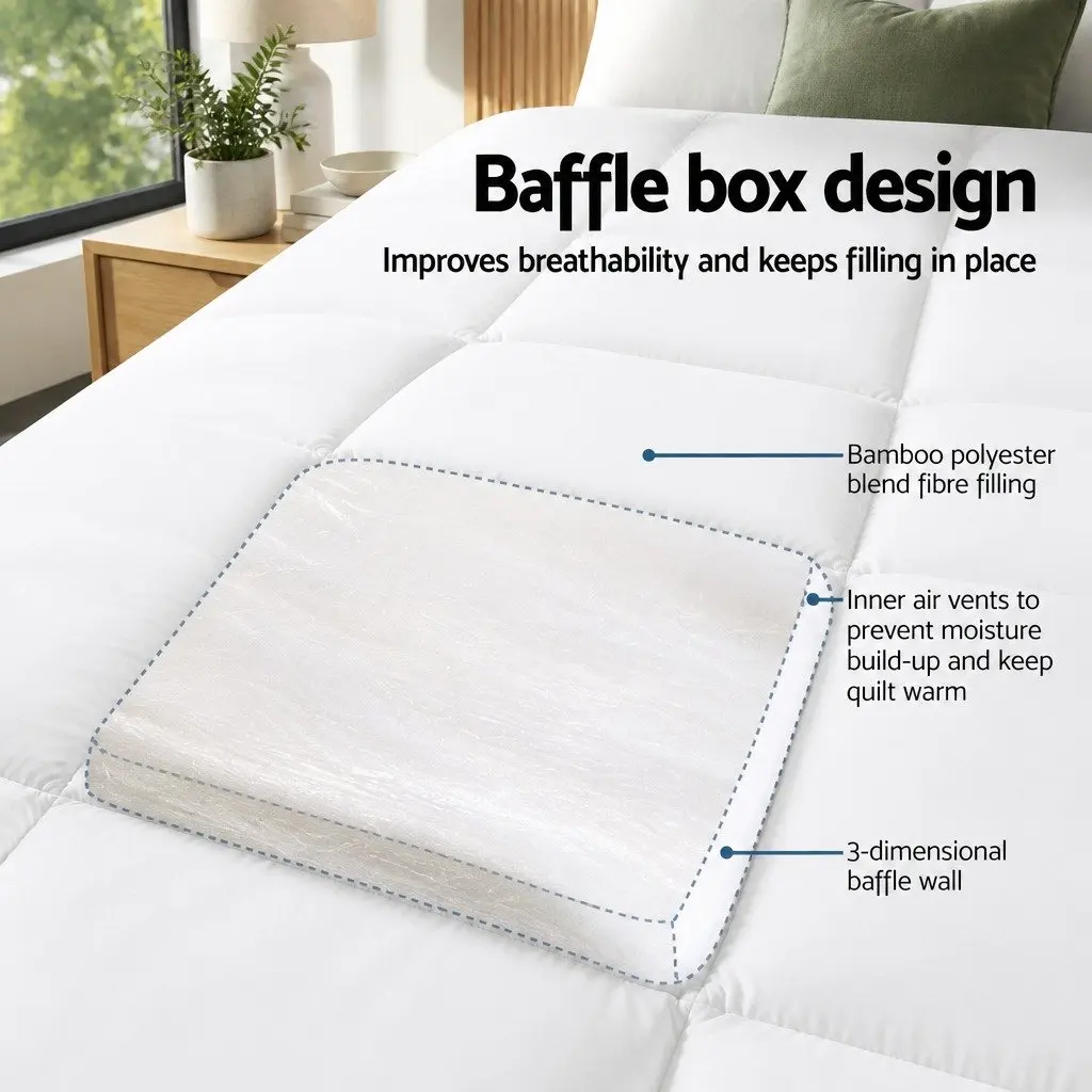 Double Mattress Topper Bamboo Charcoal Microfibre 5cm Thick White 45cm Deep