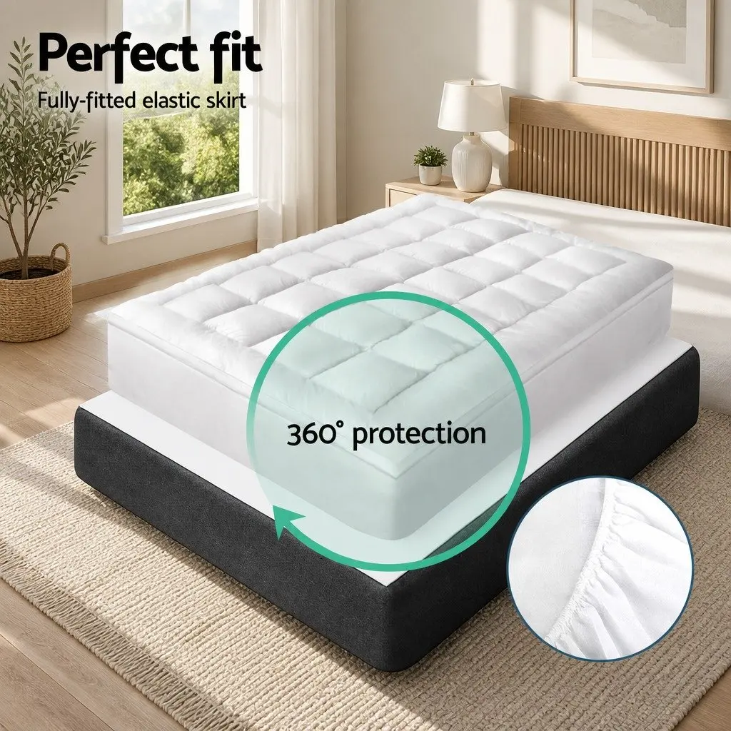 Double Mattress Topper Bamboo Charcoal Microfibre 5cm Thick White 45cm Deep