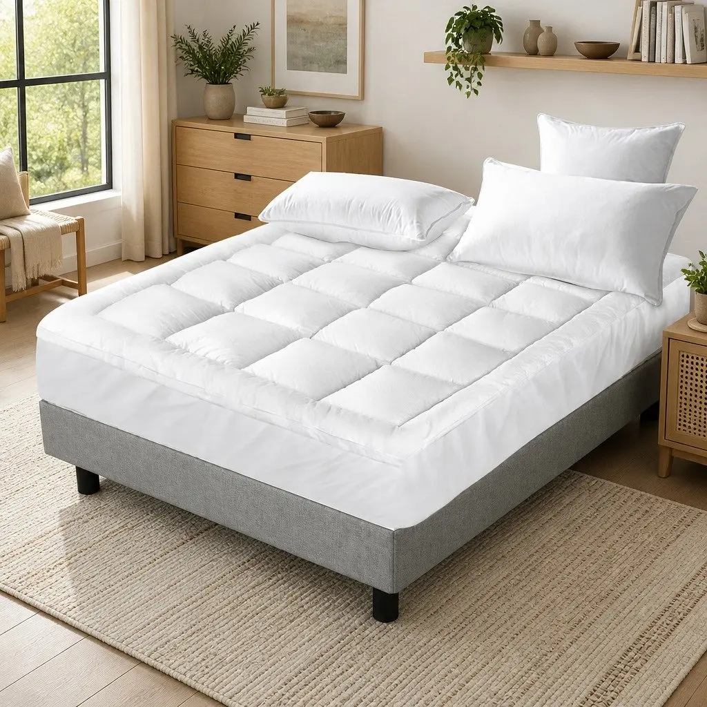 Double Mattress Topper Bamboo Charcoal Microfibre 5cm Thick White 45cm Deep
