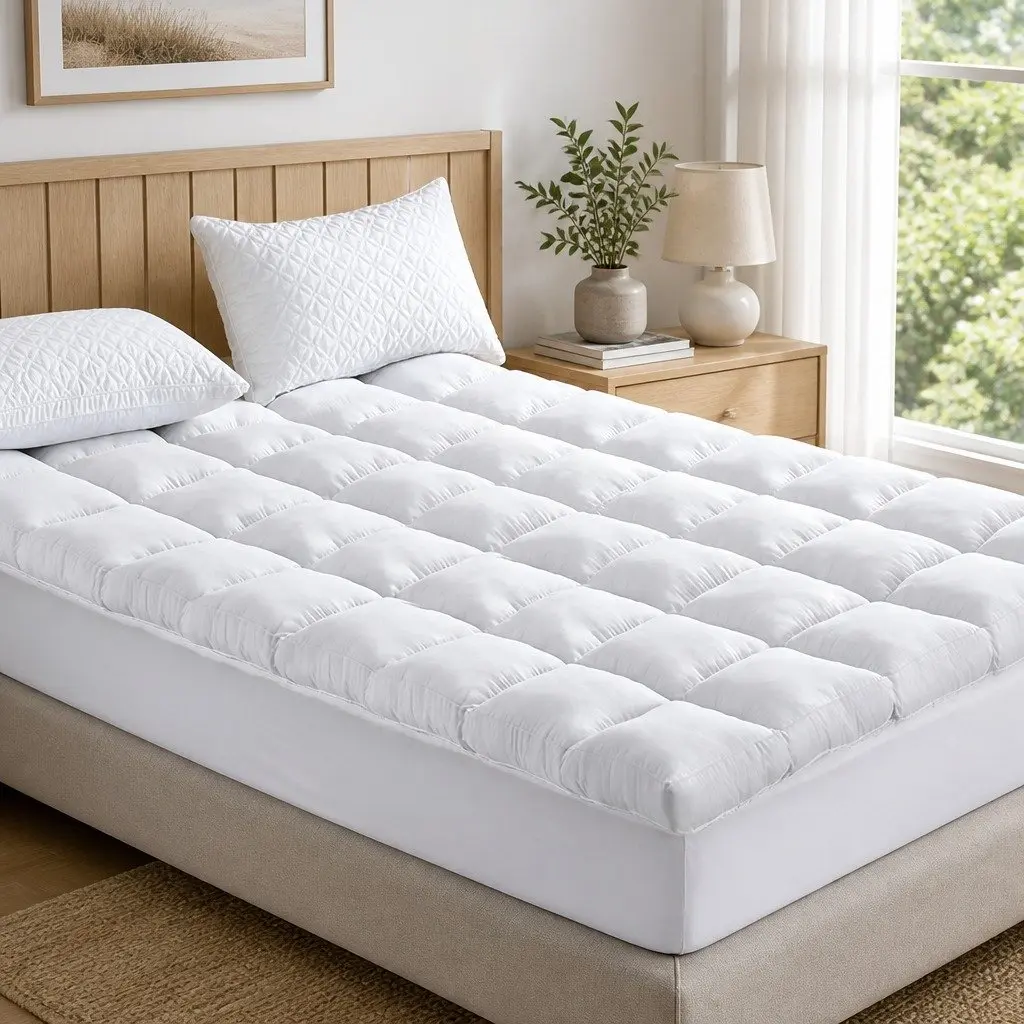 Queen Mattress Topper 5cm Bamboo Pillowtop Pad Pressure Relief Breathable