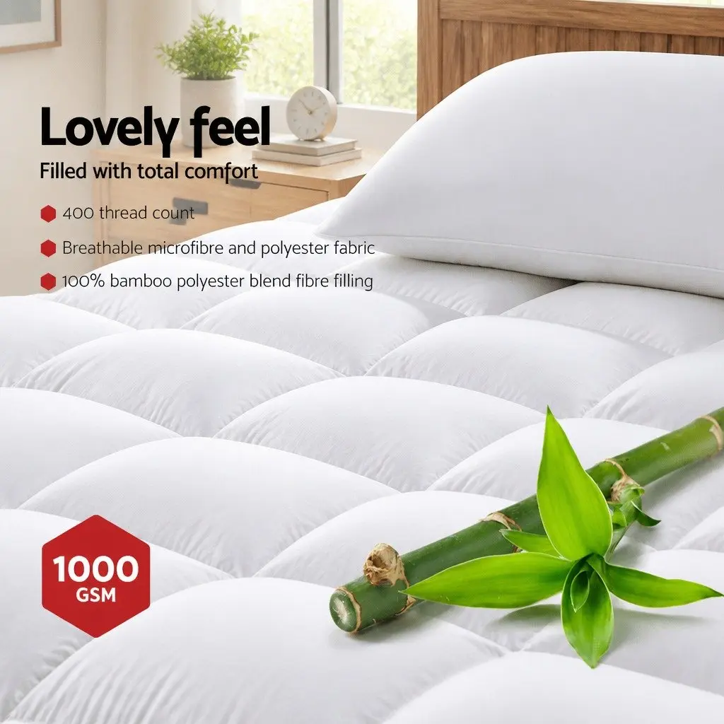 Queen Mattress Topper 5cm Bamboo Pillowtop Pad Pressure Relief Breathable
