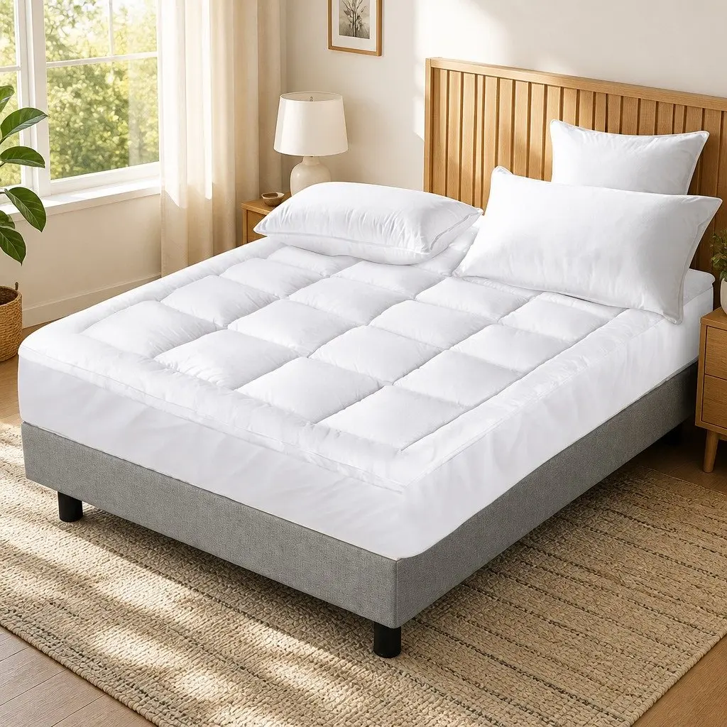 Queen Mattress Topper 5cm Bamboo Pillowtop Pad Pressure Relief Breathable