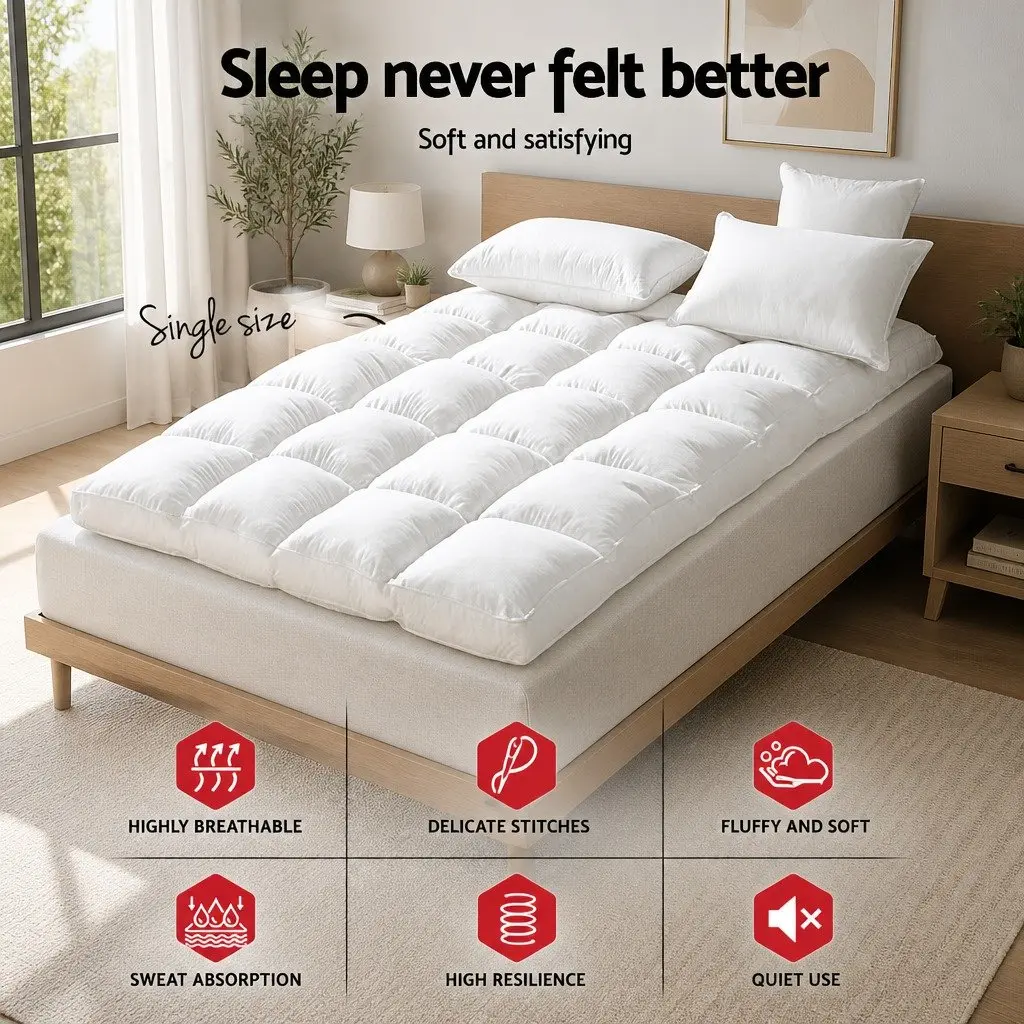 Single Mattress Topper Bamboo Microfibre 5cm Thick White 45cm Deep Pocket