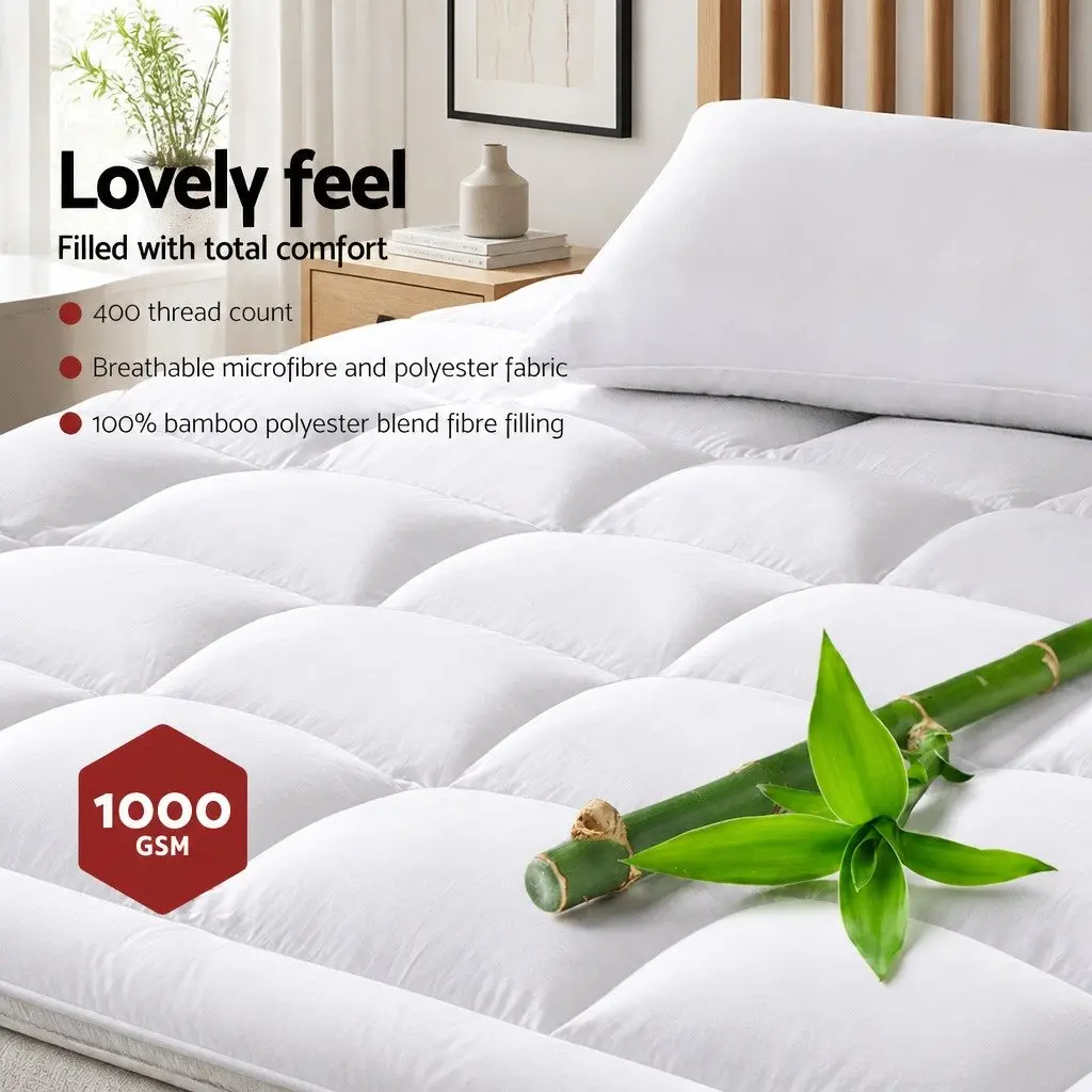 Single Mattress Topper Bamboo Microfibre 5cm Thick White 45cm Deep Pocket