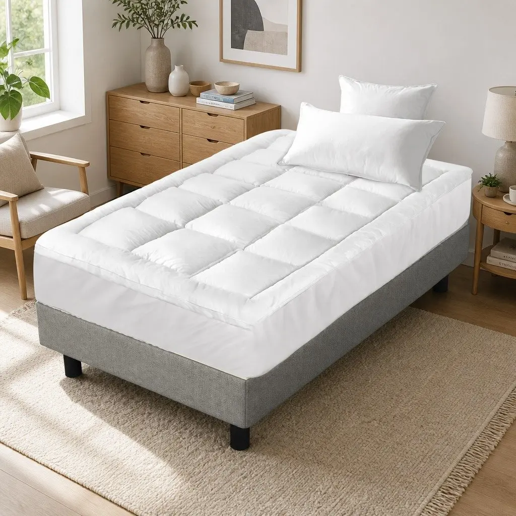 Single Mattress Topper Bamboo Microfibre 5cm Thick White 45cm Deep Pocket
