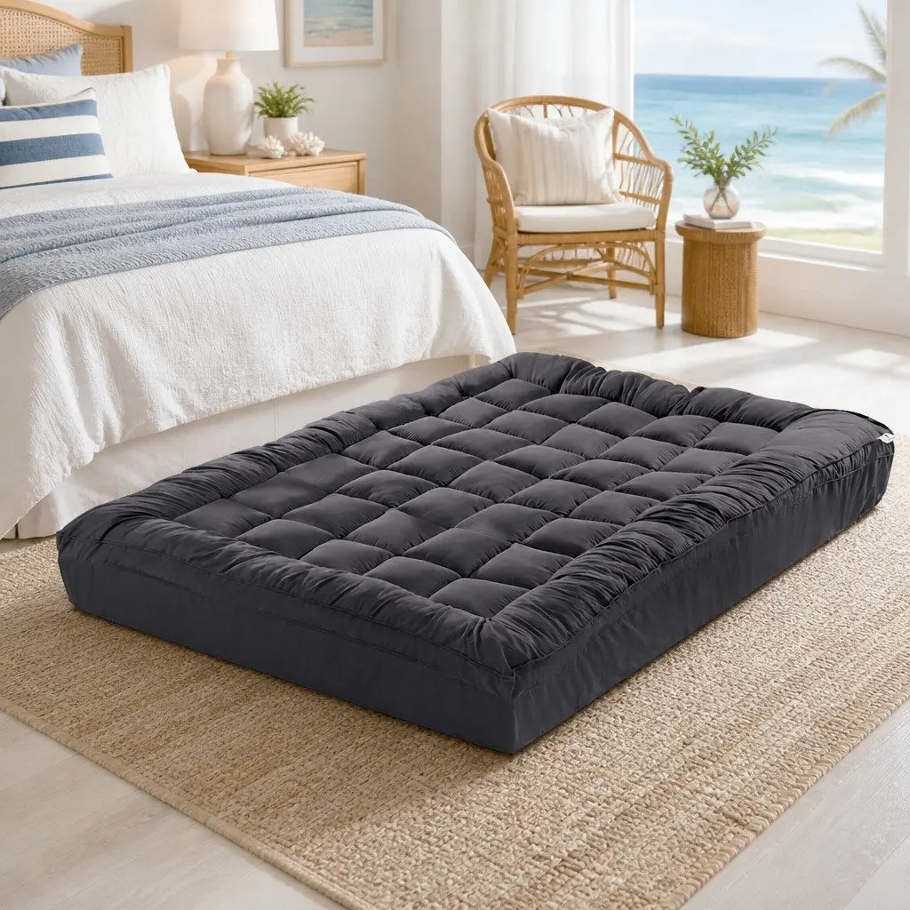 King Single Mattress Topper 5cm Thick Bamboo Charcoal Microfibre Grey