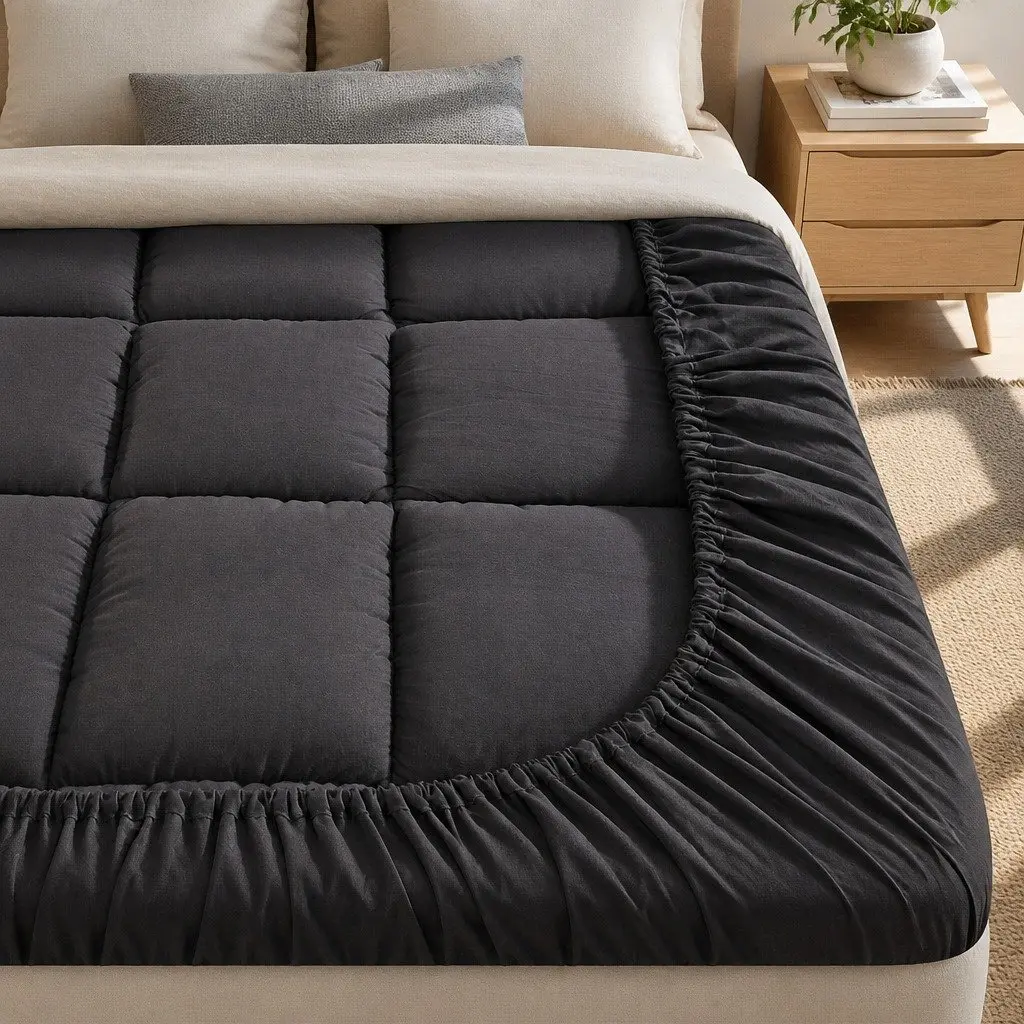 Double Bed Mattress Topper Grey Bamboo Charcoal Microfibre Cooling Pad 5cm Thick Pillowtop Antibacterial Relief