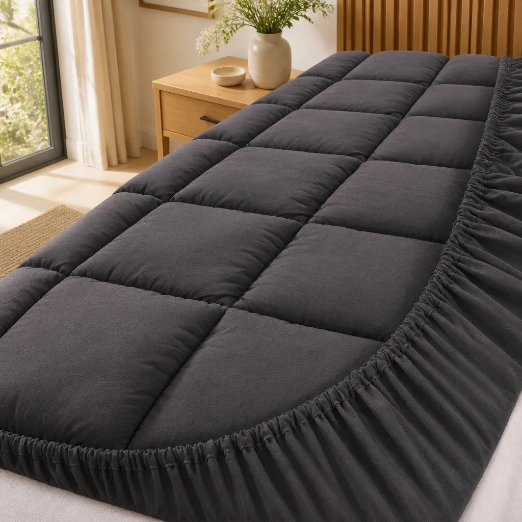 King Size Mattress Topper Grey Bamboo Charcoal Microfibre Pillowtop 5cm Thick 45cm Deep Pocket