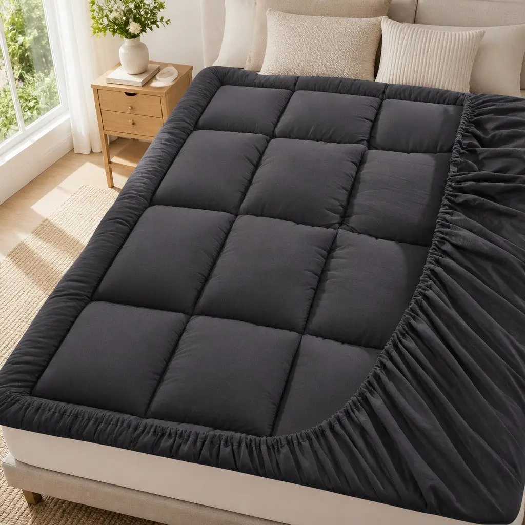 Mattress Topper Bamboo Charcoal Microfibre 5cm Deep Pocket Queen Grey