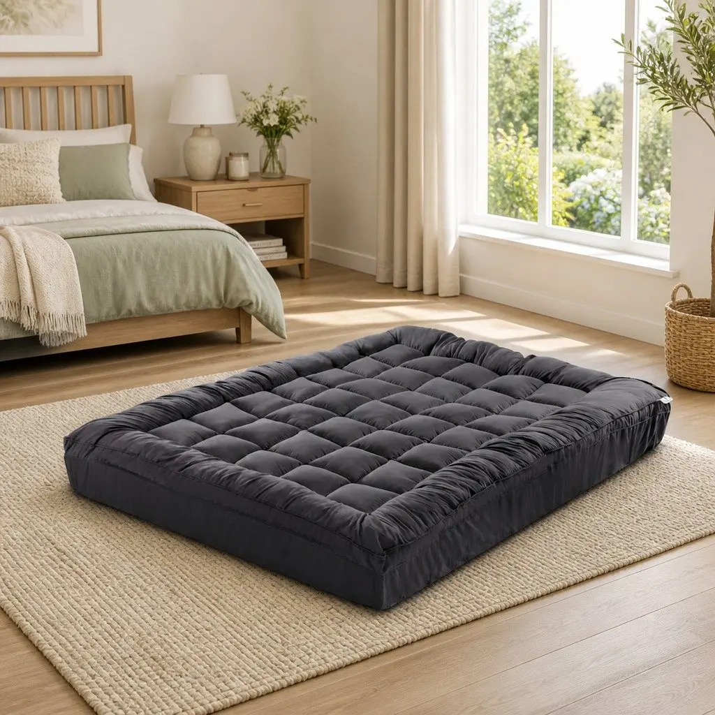 Mattress Topper Bamboo Charcoal Microfibre 5cm Deep Pocket Queen Grey