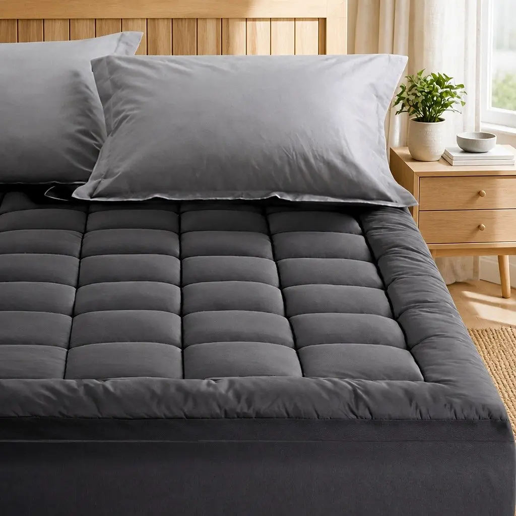 Single Mattress Topper 5cm Thick Pillowtop Bamboo Charcoal Microfibre Grey 190x90cm