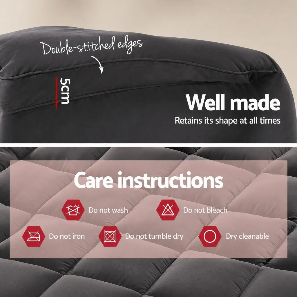 Single Mattress Topper 5cm Thick Pillowtop Bamboo Charcoal Microfibre Grey 190x90cm