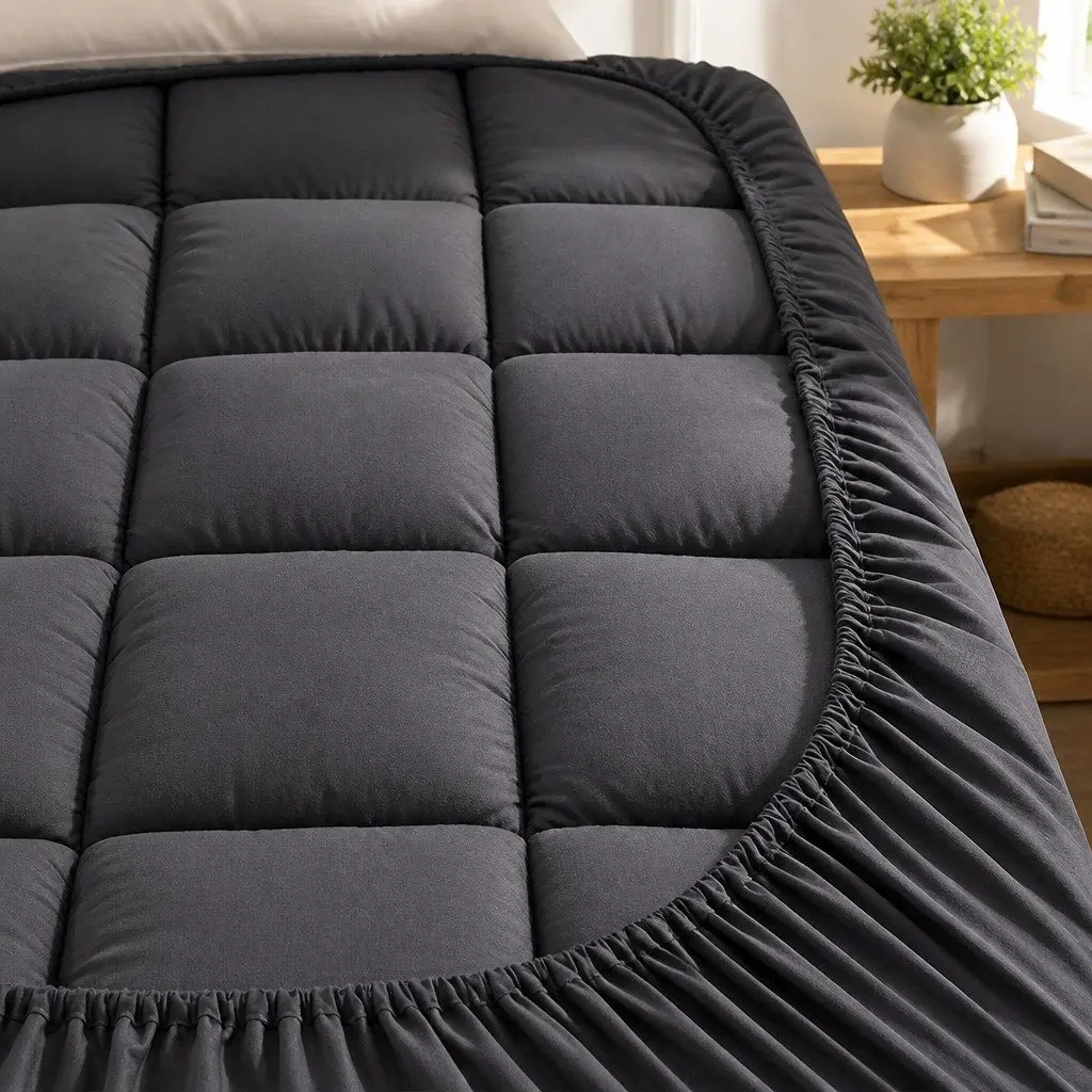Single Mattress Topper 5cm Thick Pillowtop Bamboo Charcoal Microfibre Grey 190x90cm