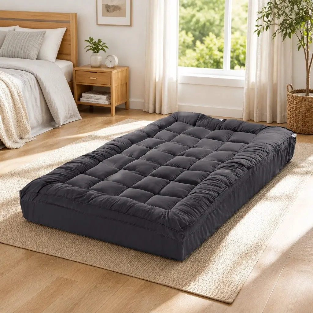 Single Mattress Topper 5cm Thick Pillowtop Bamboo Charcoal Microfibre Grey 190x90cm