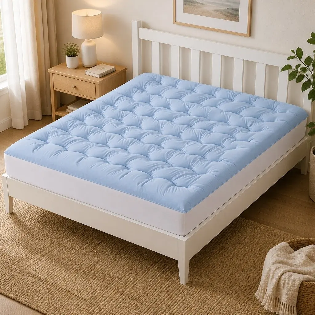 King Size Mattress Topper 5cm Reversible Cooling Coral Fleece Pad with 1000GSM Hollow Fibre Filling