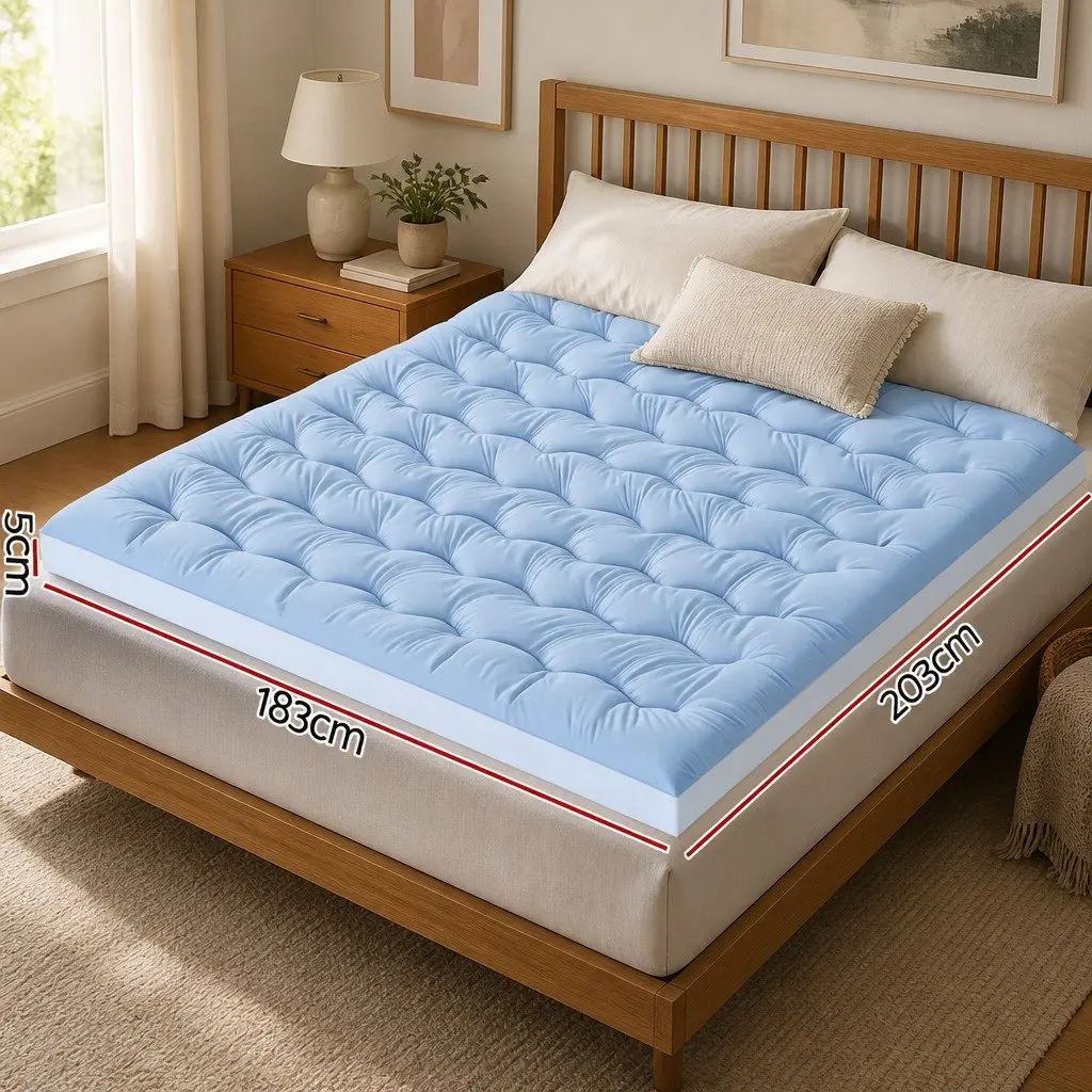 King Size Mattress Topper 5cm Reversible Cooling Coral Fleece Pad with 1000GSM Hollow Fibre Filling