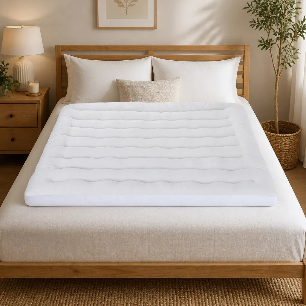 King Size Mattress Topper 5cm Reversible Cooling Coral Fleece Pad with 1000GSM Hollow Fibre Filling
