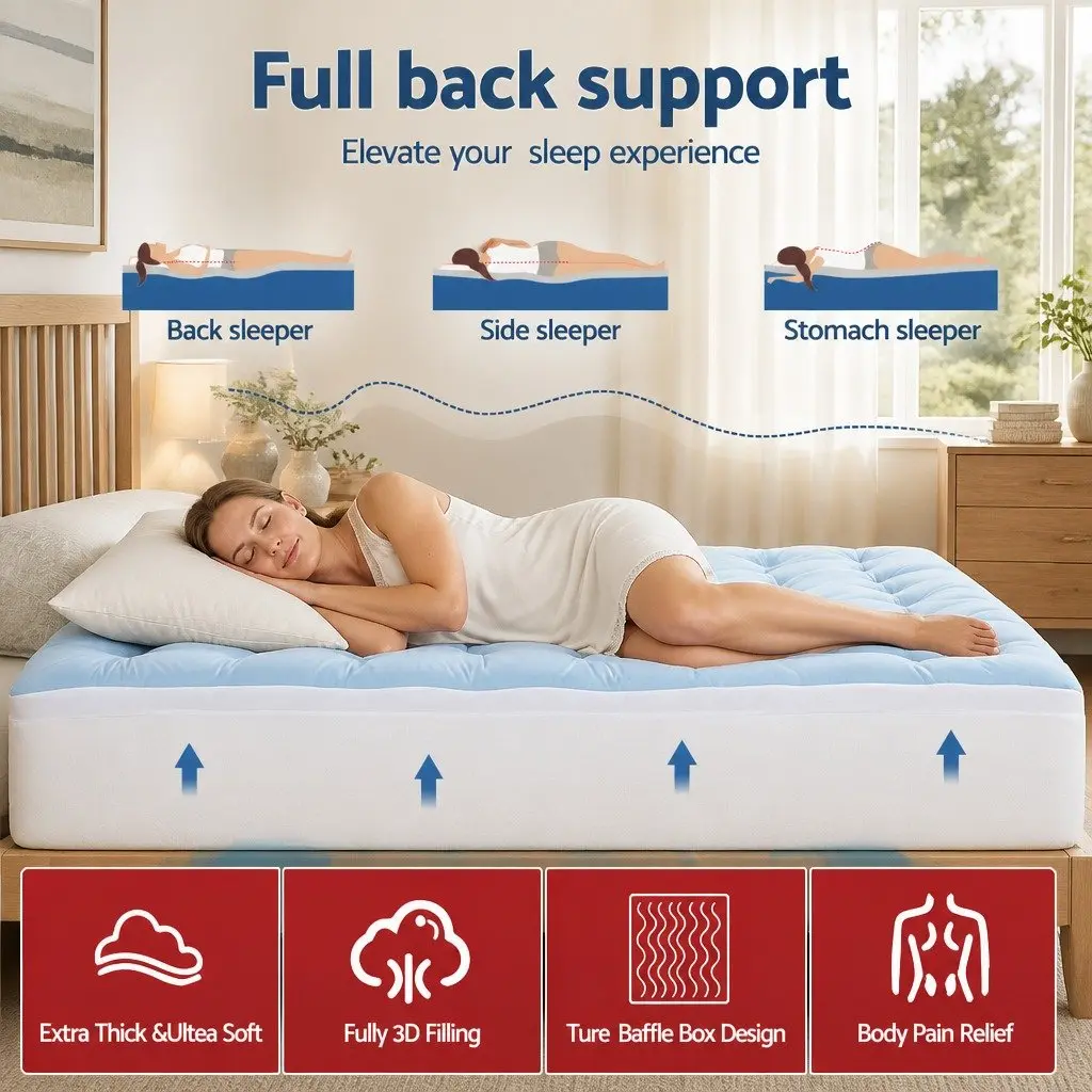 King Size Mattress Topper 5cm Reversible Cooling Coral Fleece Pad with 1000GSM Hollow Fibre Filling