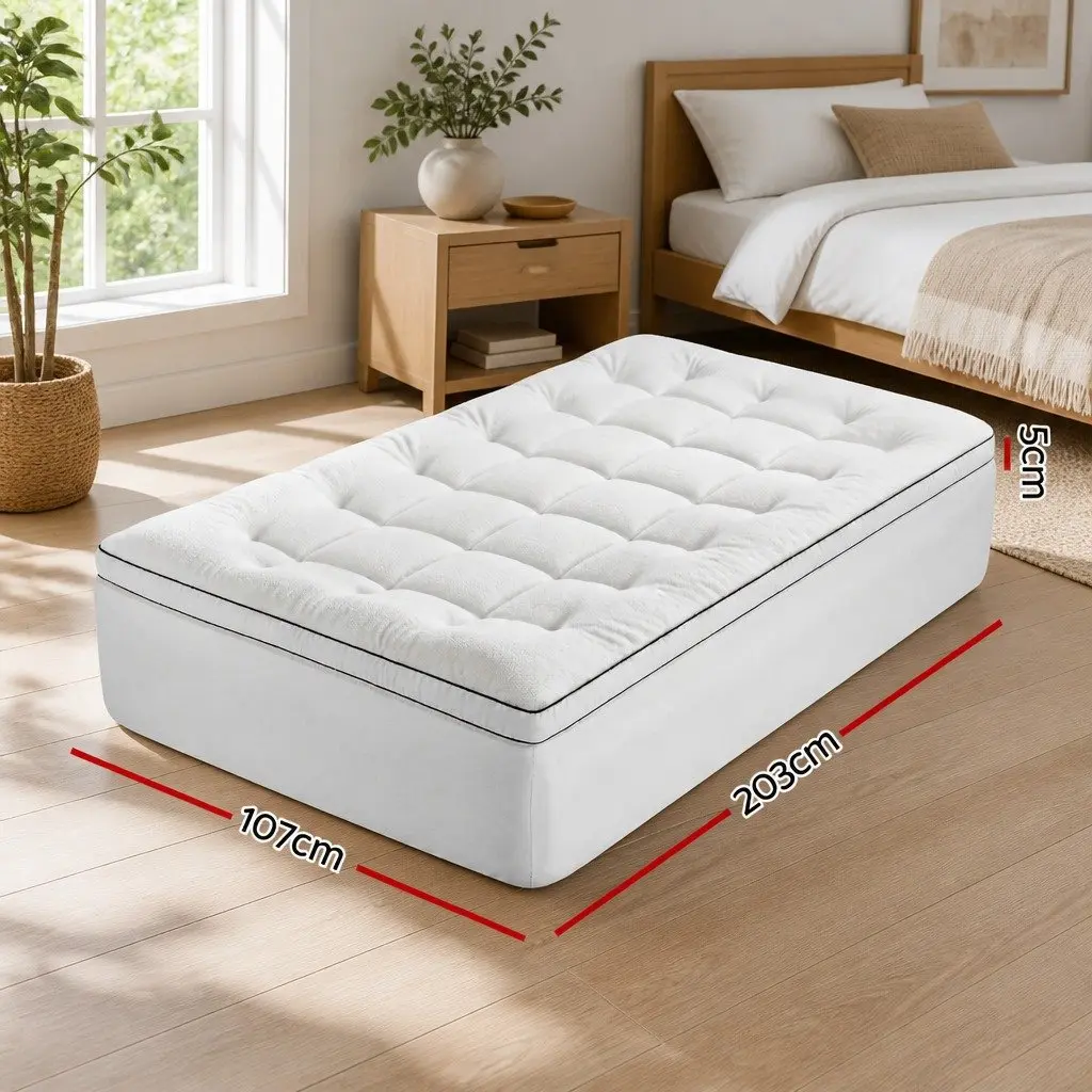 Mattress Topper Coral Fleece 5cm King Single White Pillowtop Fitted Elastic Warm