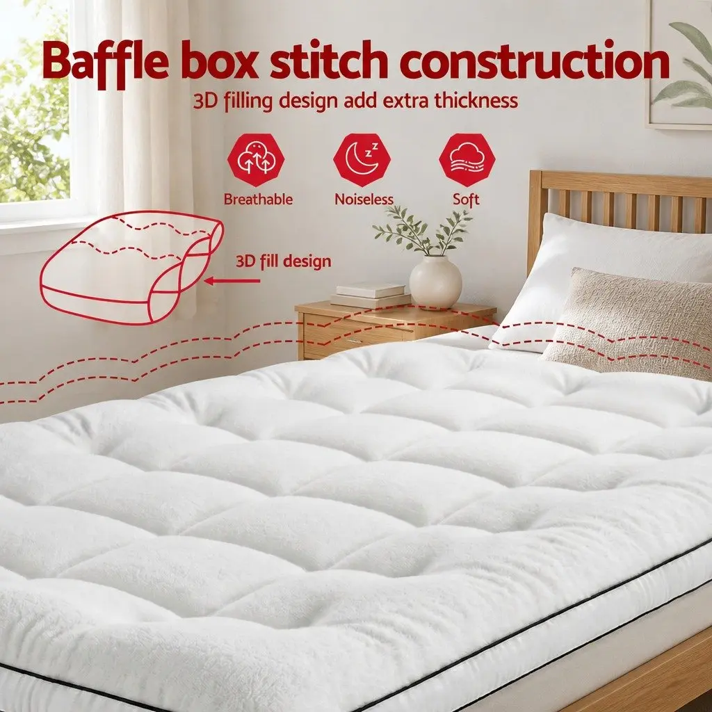 Mattress Topper Coral Fleece 5cm King Single White Pillowtop Fitted Elastic Warm