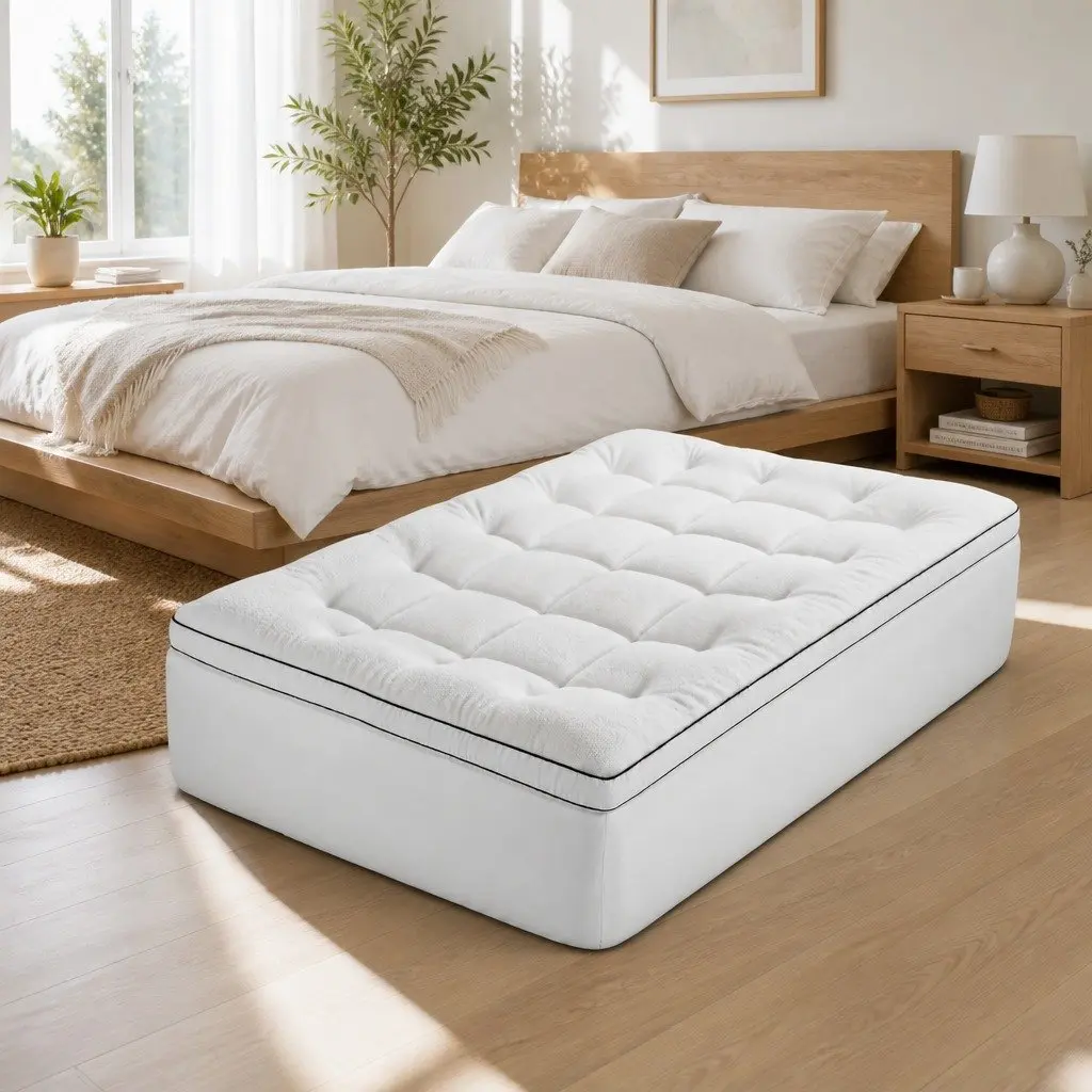 Double Mattress Topper Coral Fleece 5cm White Baffle Box Stitch Hollow Fiber