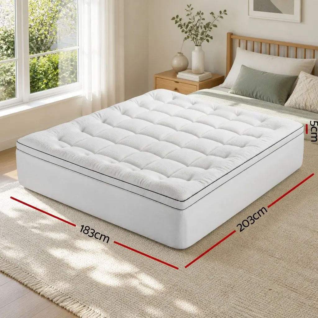 King Size Mattress Topper 5cm Thick Coral Fleece Pillowtop Fully Fitted Elastic Skirt Breathable