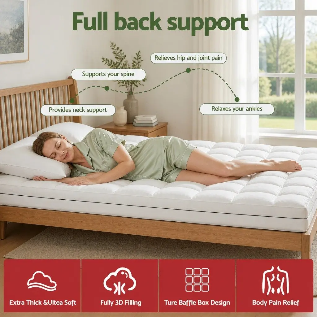 King Size Mattress Topper 5cm Thick Coral Fleece Pillowtop Fully Fitted Elastic Skirt Breathable