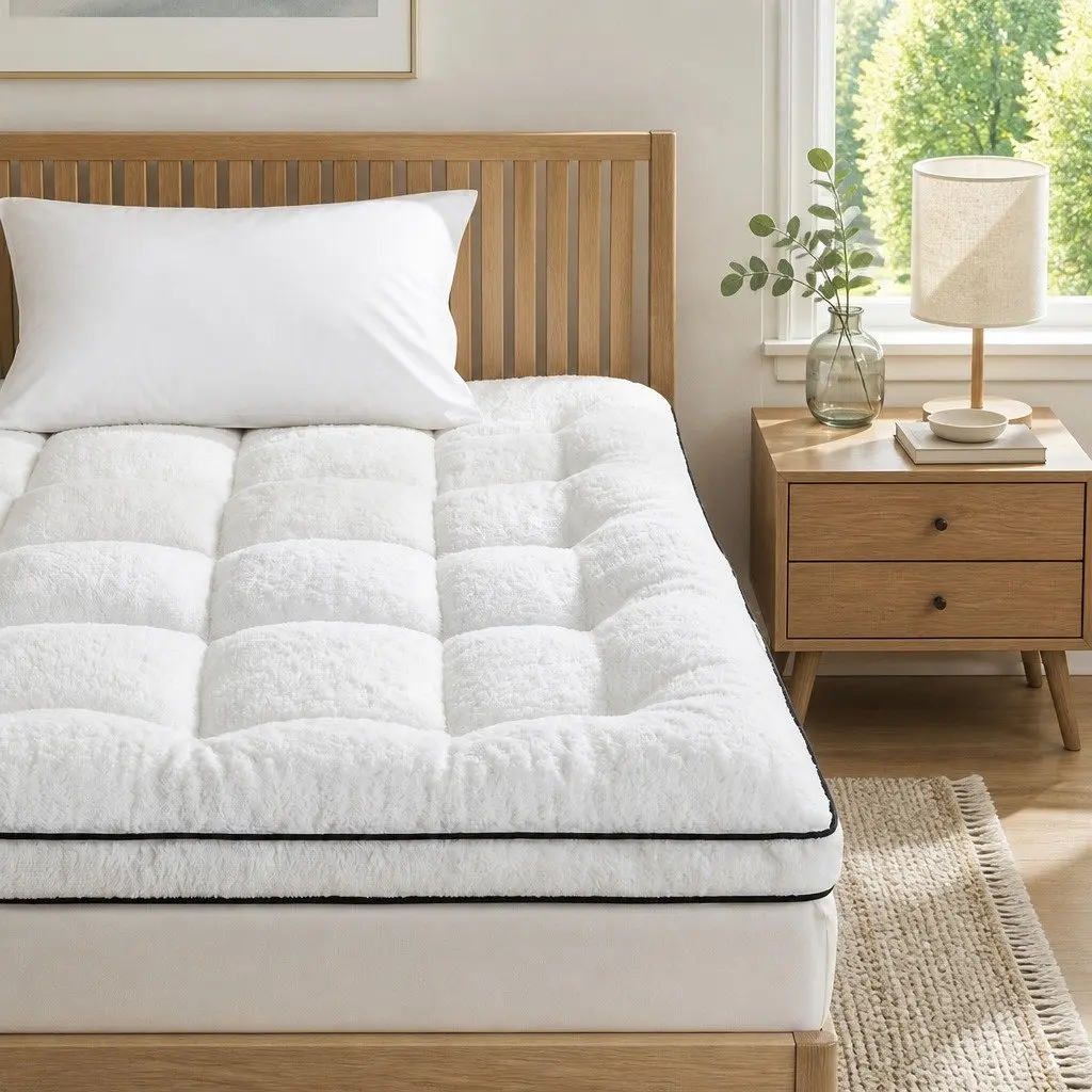 Single Mattress Topper 5cm Coral Fleece White
