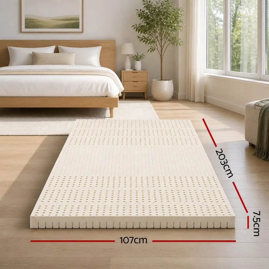 King Single Latex Mattress Topper 7.5cm Thick 7-Zone Support Pressure Relief