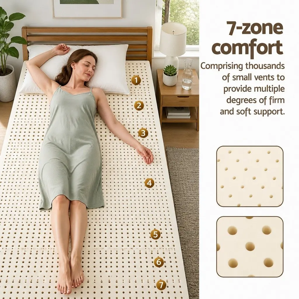 King Single Latex Mattress Topper 7.5cm Thick 7-Zone Support Pressure Relief