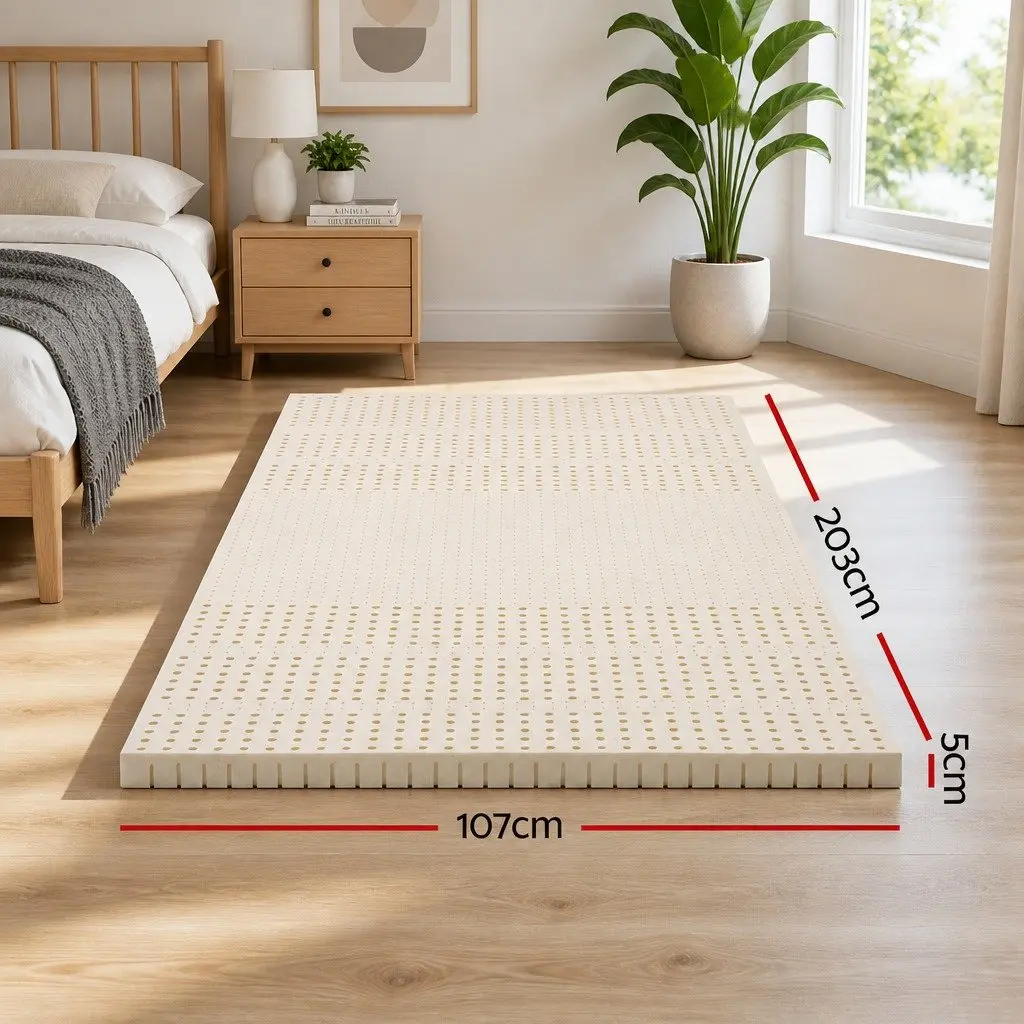 Latex Mattress Topper 7 Zone 5cm King Single White Foldable Washable Cover