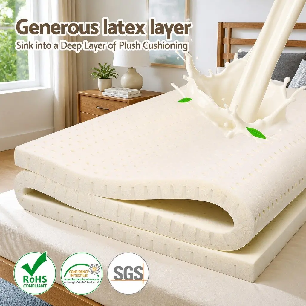 Latex Mattress Topper 7 Zone 5cm King Single White Foldable Washable Cover