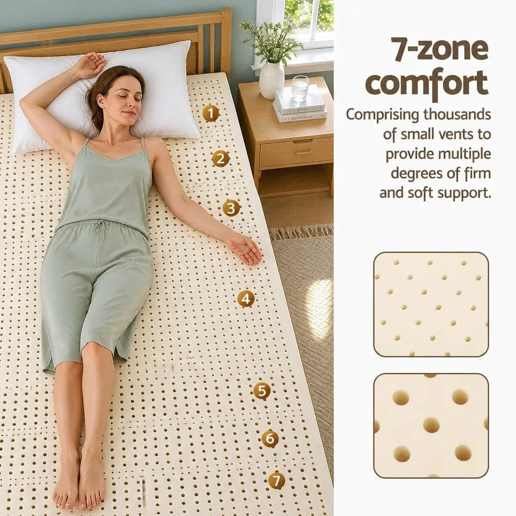 Latex Mattress Topper 7 Zone 5cm King Single White Foldable Washable Cover