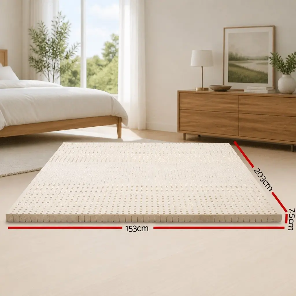 Latex Mattress Topper 7.5cm Queen 7-Zone Pressure Relief Cooling Breathable