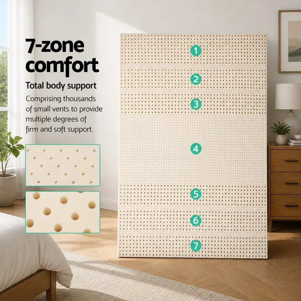 Latex Mattress Topper 7.5cm Queen 7-Zone Pressure Relief Cooling Breathable