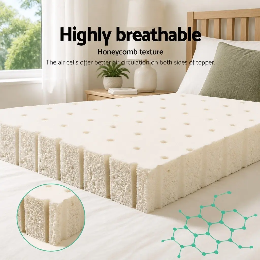 Latex Mattress Topper 7.5cm Queen 7-Zone Pressure Relief Cooling Breathable