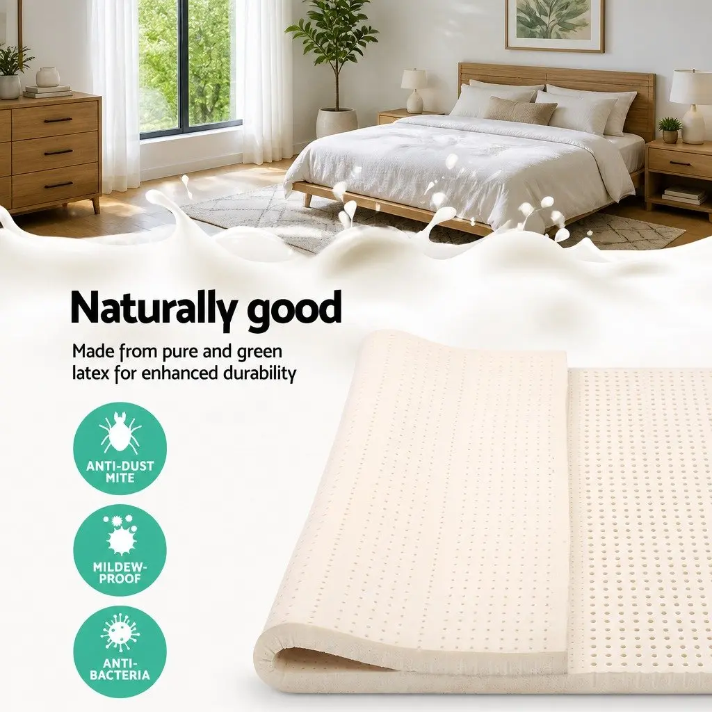 Latex Mattress Topper 7.5cm Queen 7-Zone Pressure Relief Cooling Breathable