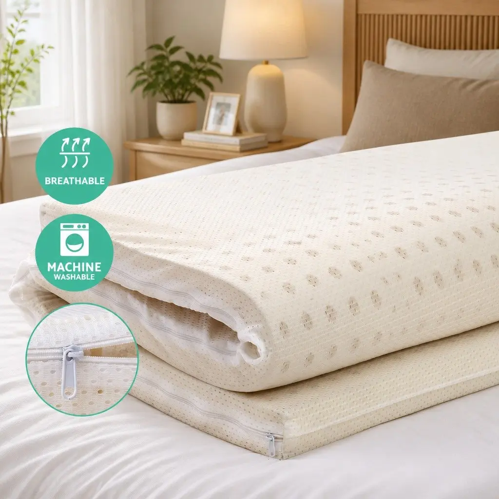 Latex Mattress Topper 7.5cm Queen 7-Zone Pressure Relief Cooling Breathable