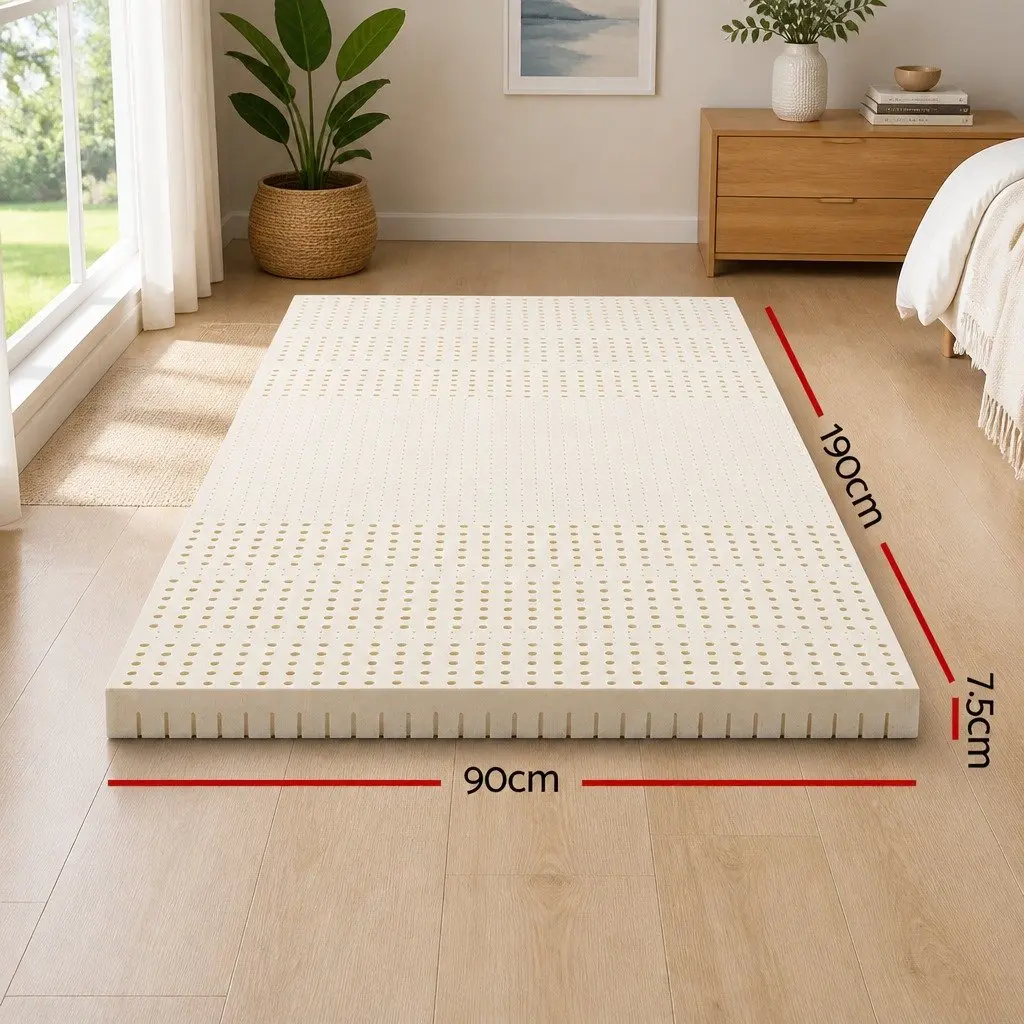 Latex Mattress Topper Single Bed 7.5cm Thick 7-Zone Support Pressure Relief