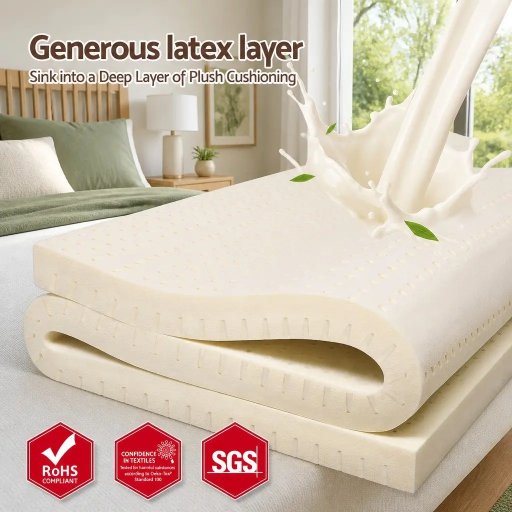 Latex Mattress Topper Single Bed 7.5cm Thick 7-Zone Support Pressure Relief