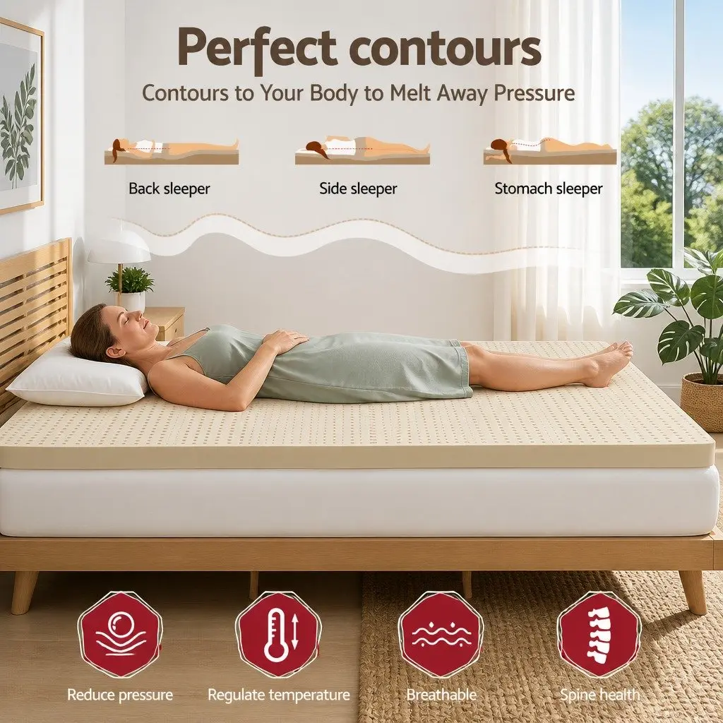 Latex Mattress Topper Single Bed 7.5cm Thick 7-Zone Support Pressure Relief