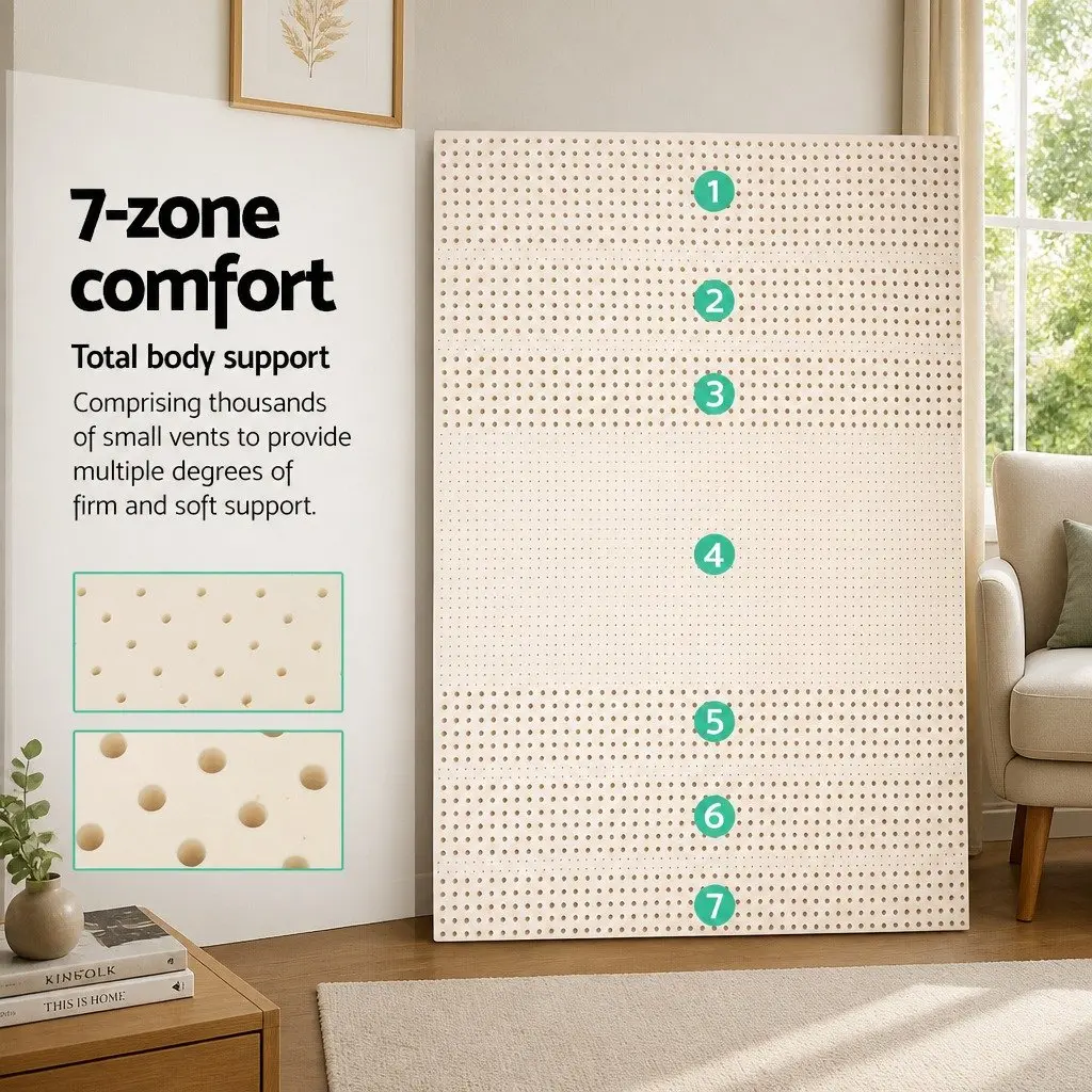 Latex Mattress Topper 5cm Thick Double Bed Pad White 7 Zone Cooling Foldable Mat