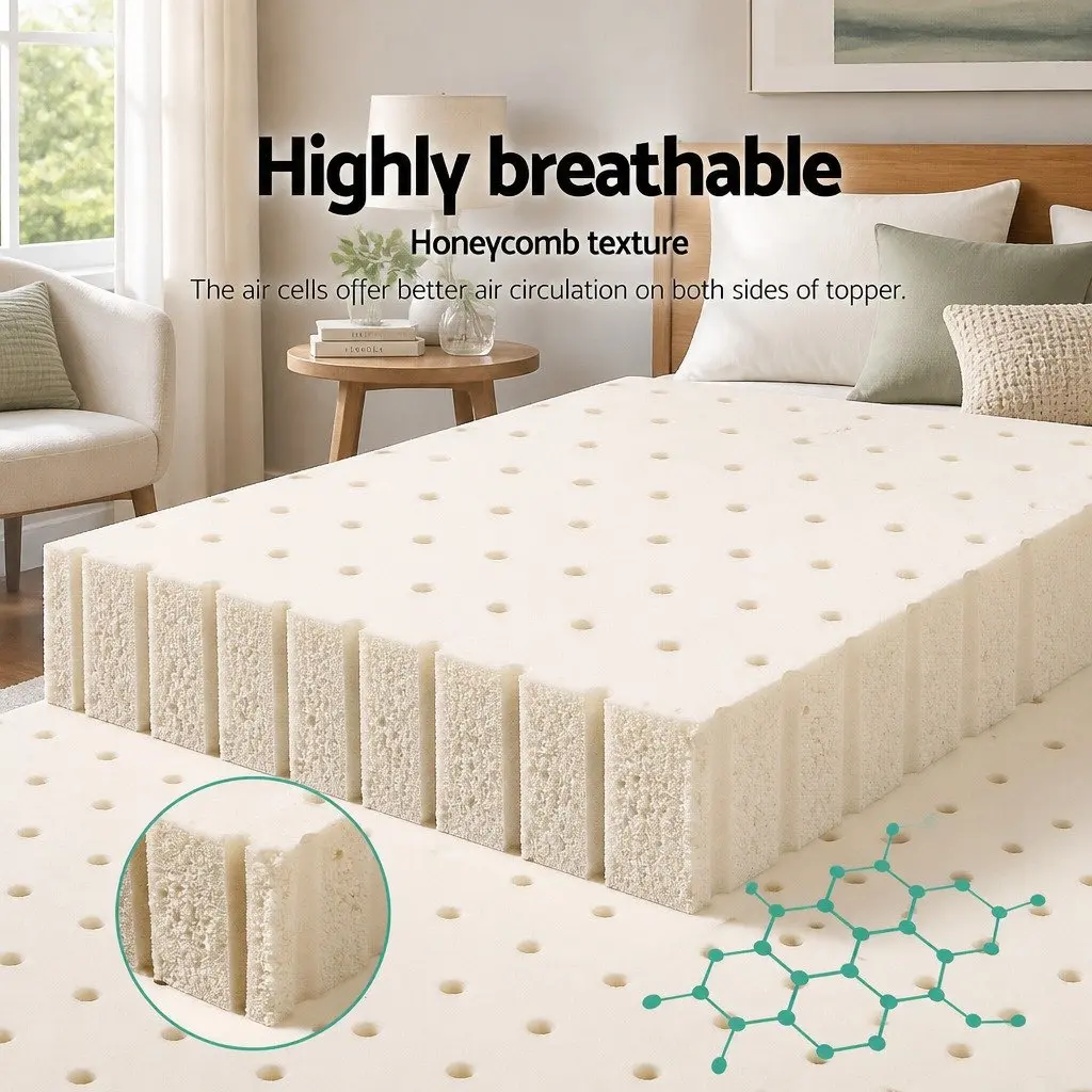 Latex Mattress Topper 5cm Thick Double Bed Pad White 7 Zone Cooling Foldable Mat