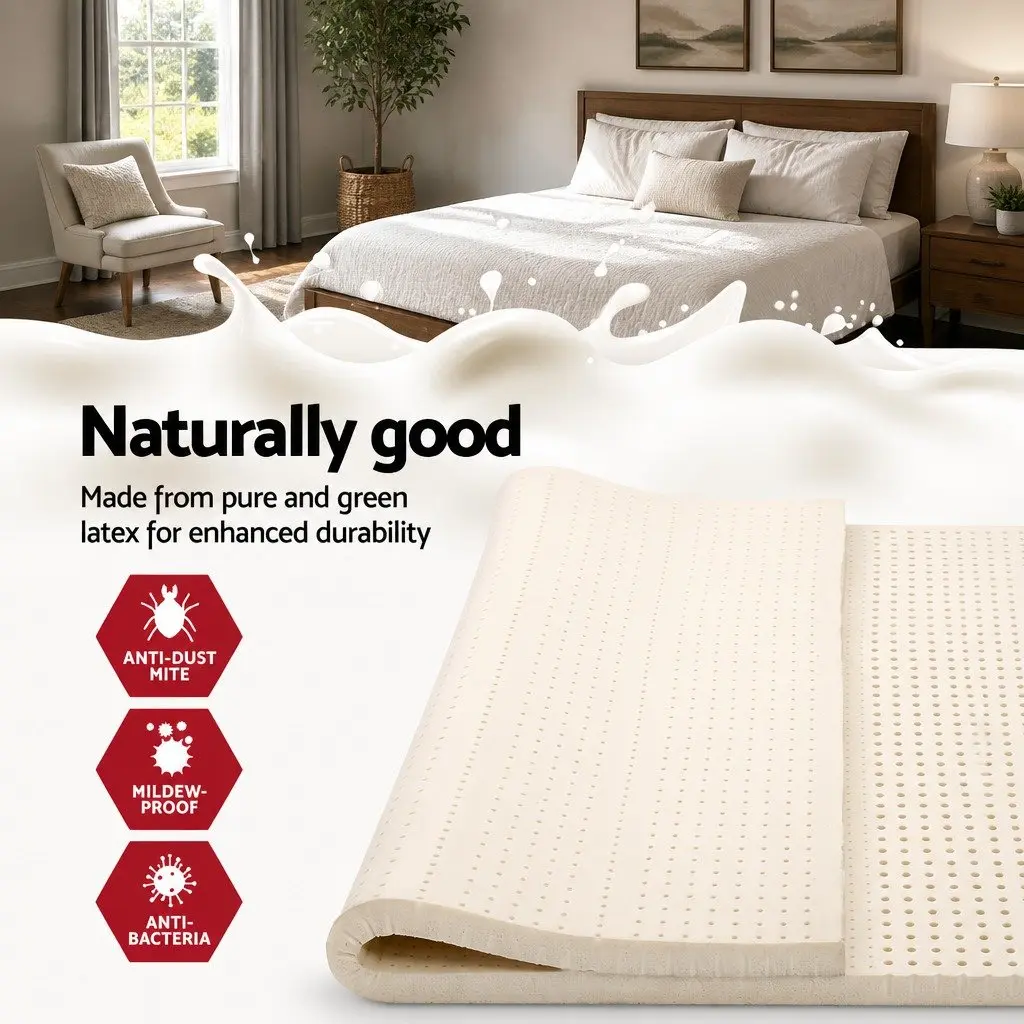 Latex Mattress Topper 5cm Thick Double Bed Pad White 7 Zone Cooling Foldable Mat