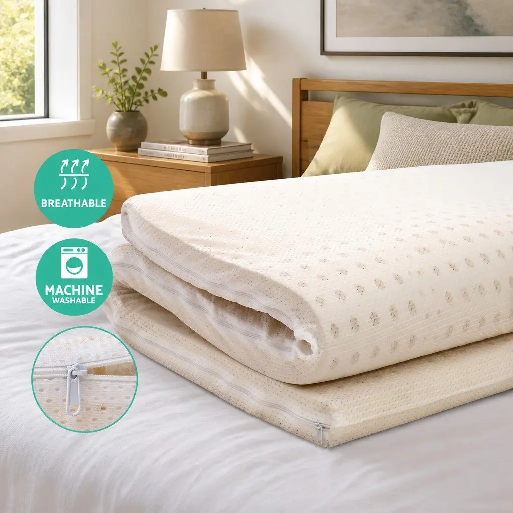 Latex Mattress Topper 5cm Thick Double Bed Pad White 7 Zone Cooling Foldable Mat
