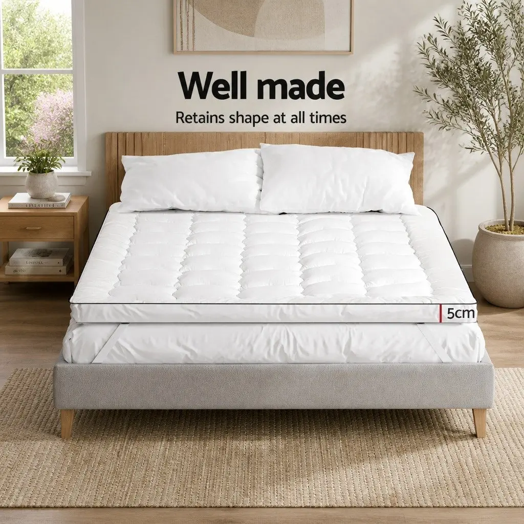 Mattress Topper Breathable Microfibre Single Bed 5cm Thick White Pillowtop Pad