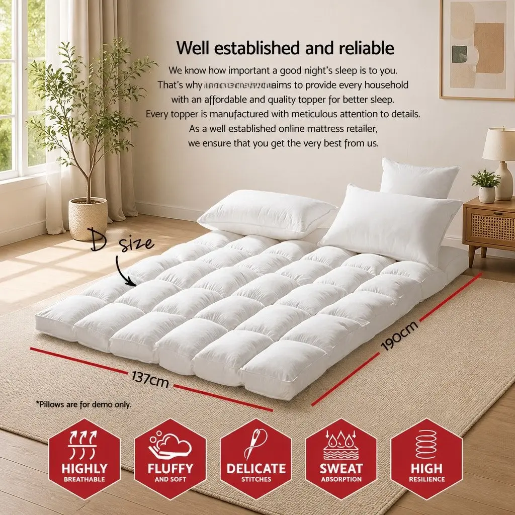 Pillowtop Mattress Topper Microfibre Filling 5cm Thick Double Bed White
