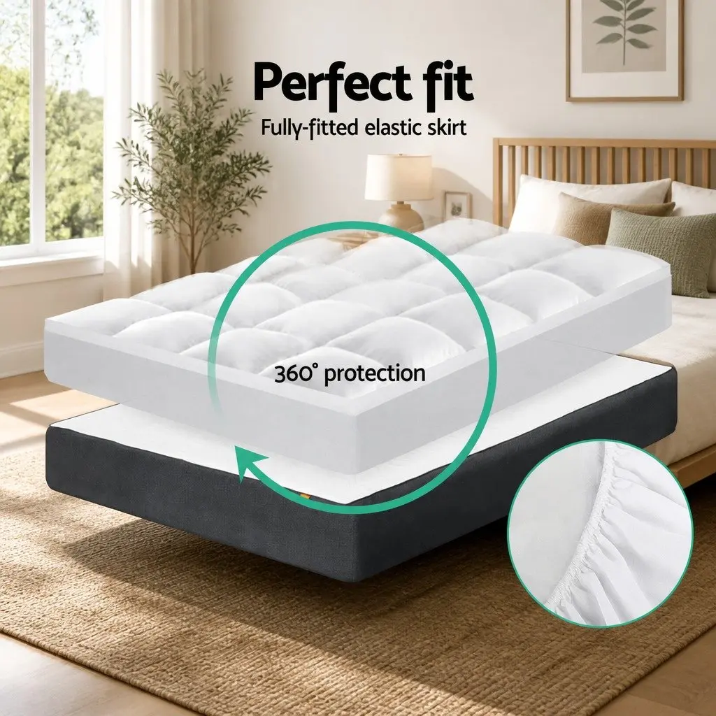 Pillowtop Mattress Topper Microfibre Filling 5cm Thick Double Bed White