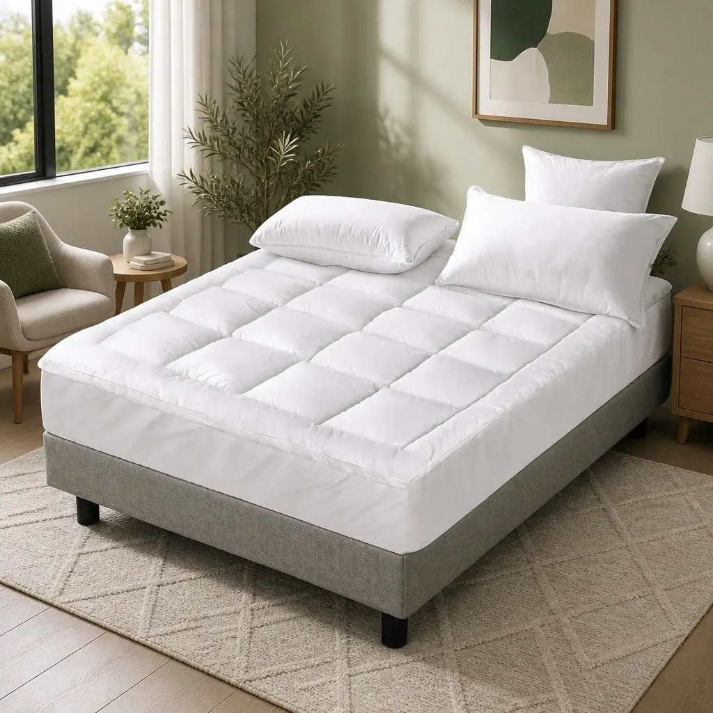 Pillowtop Mattress Topper Microfibre Filling 5cm Thick Double Bed White